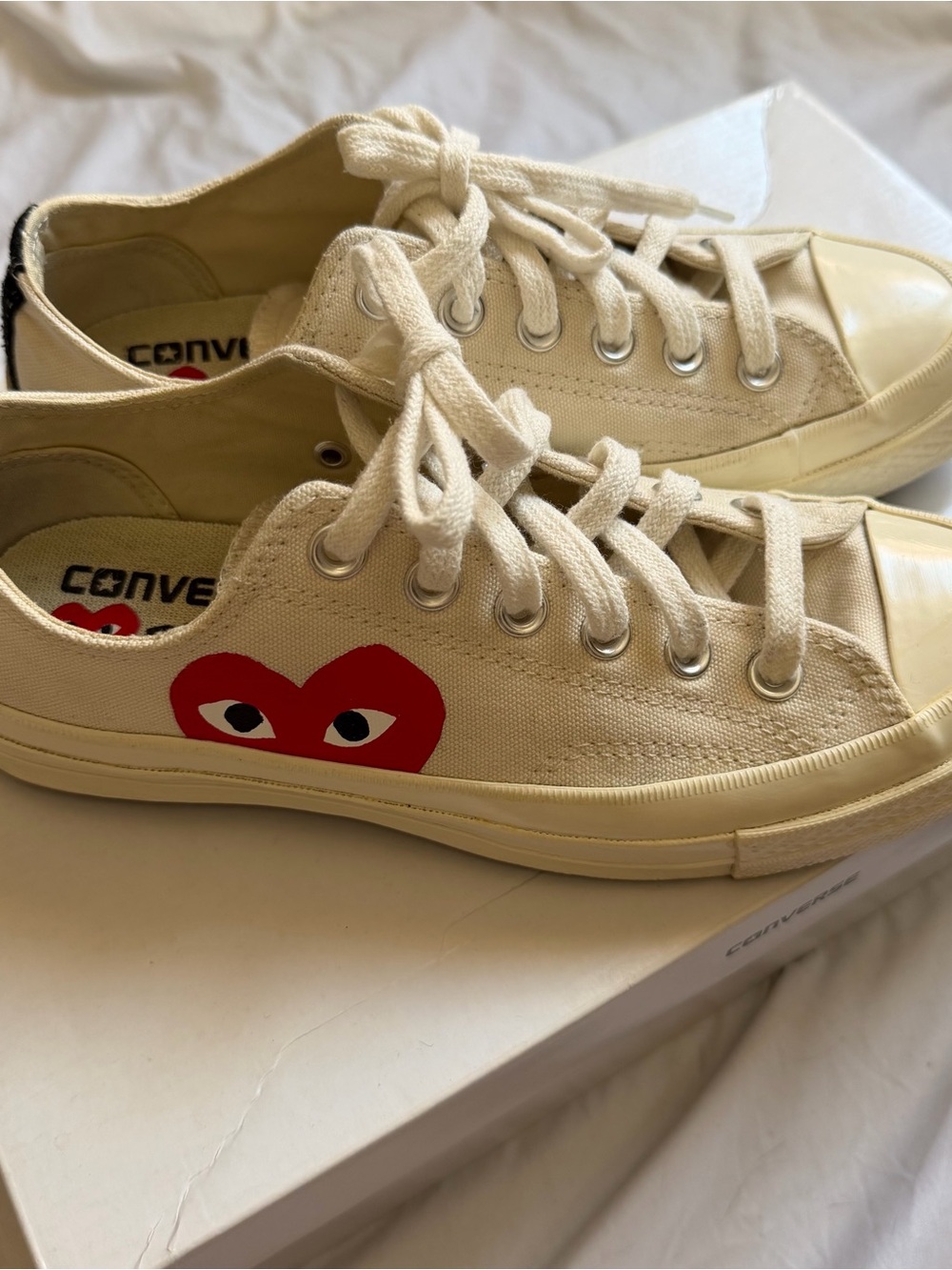 Converse x PLAY Comme des Garçons Off-White Canvas Sneakers with Red Heart
